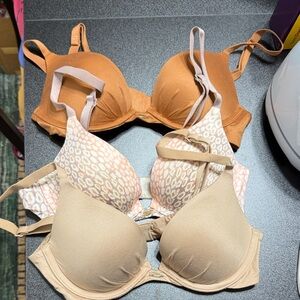 Victoria's Secret 3-Pack Padded Bras — Rust, Nude Leopard, and Beige